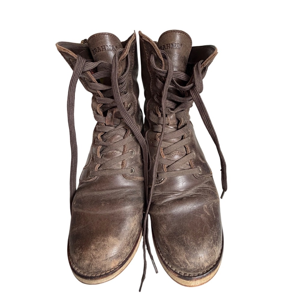 Brahma Brown Leather Combat Boots Womens 7W Lace Up Back Zip Made in Colombia